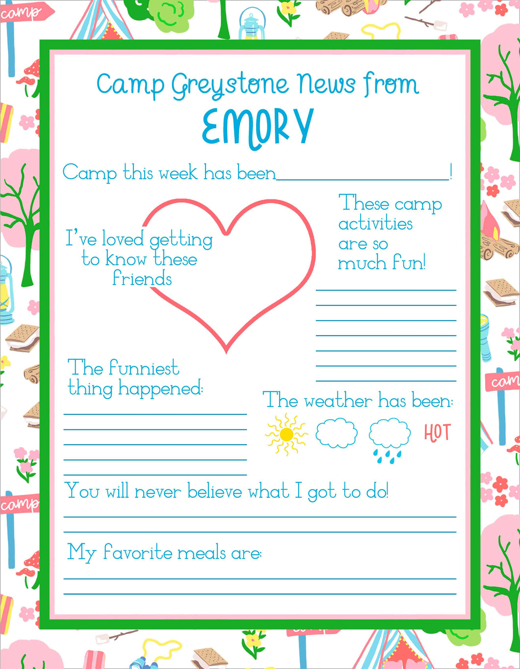 Adventures in Camp Fill in the Blank Personalized Notepad, Fresh Air