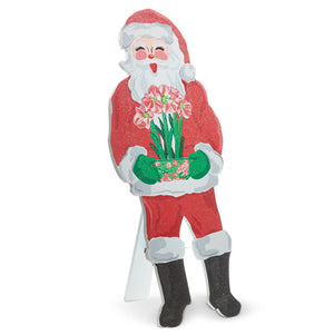 Santa with Amaryllis 24" Wood Stand Up