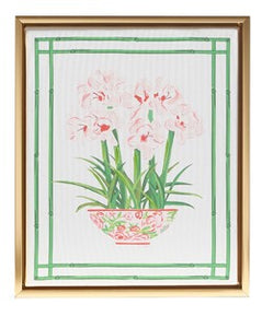Amaryllis in Chinoiserie Framed Canvas, Pink