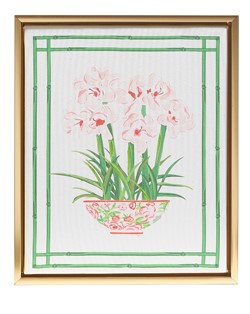 Amaryllis in Chinoiserie Framed Canvas, Pink