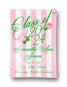 Camellia on Stripes, Posey, Personalized Glass Trinket Dish, 5"x7"