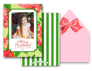 Holiday Floral Personalized Photo Holiday Card, 5" x 7" A7 Size
