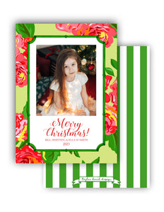 Holiday Floral Personalized Photo Holiday Card, 5.5"x8.5" A9 Size