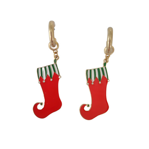 Red Christmas Stocking Enamel Statement Earrings