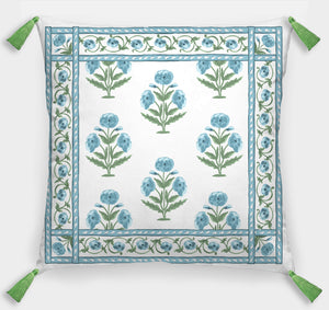 Mughal Blooms Euro Pillow & Insert, 26"x26", Blue