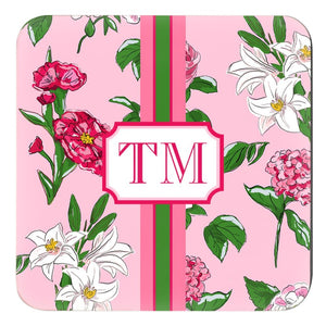 Flirty Floral Personalized 4"x 4" Paper Coasters