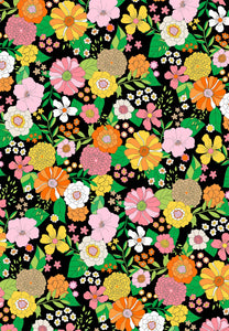 Groovy Blooms, Noir Halloween Gift Wrap Sheets