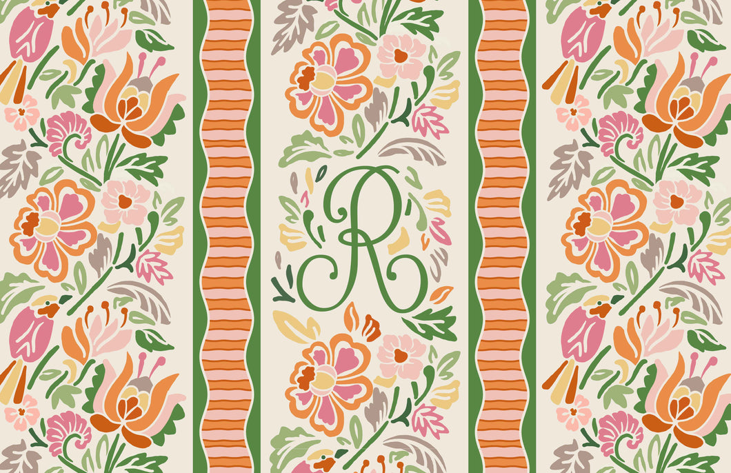 Laurel Stripe Personalized Monogram Paper Tear-away Placemat Pad