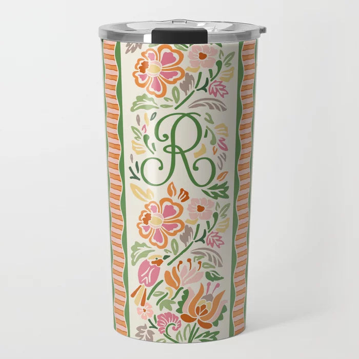 Laurel Stripe Personalized Monogram Travel Tumbler