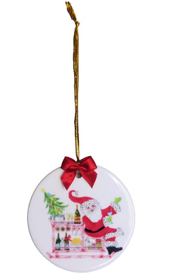 Making Spirits Bright Santa Bar Cart Ceramic Ornament