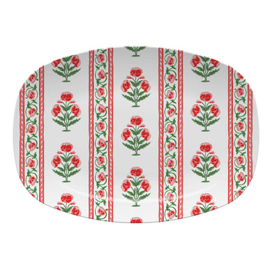 Mughal flower Christmas flower platter, red and green floral with stripes