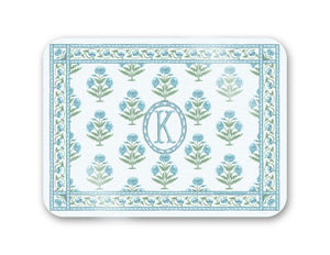 Mughal Blooms Personalized 16" x 12" Tempered Glass Cutting Board, Blue
