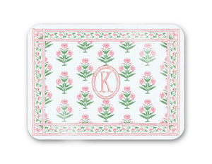 Mughal Blooms Personalized 16" x 12" Tempered Glass Cutting Board, Pink