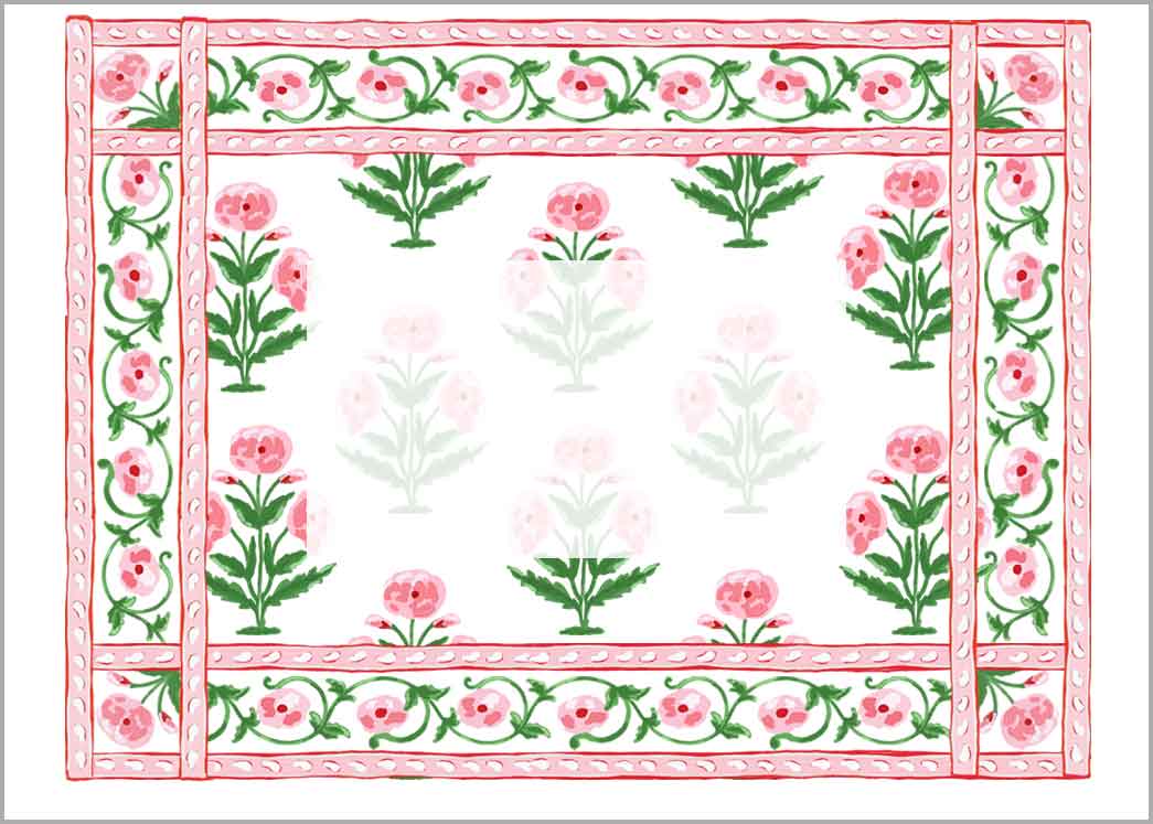 Mughal Blooms Tented Place Cards, Pink