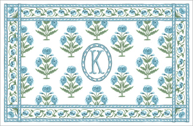 Mughal Blooms Personalized Paper Tear-away Placemat Pad, Blue