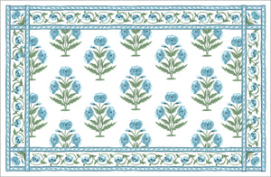 Mughal Blooms Paper Tear-away Placemat Pad, Blue