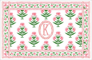 Mughal Blooms Personalized Paper Tear-away Placemat Pad, Pink