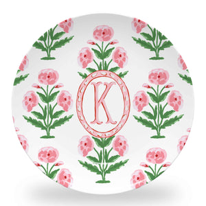 Mughal Blooms Set of (4) Personalized 10" Dia. Melamine Plates, Pink