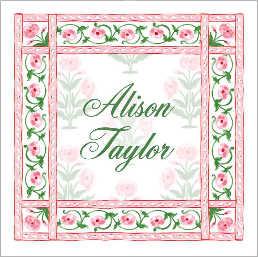 Mughal Blooms Children's Personalized Sticker Labels, Pink