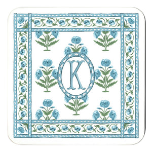 Mughal Blooms Personalized 4"x 4" Paper Coasters, Blue
