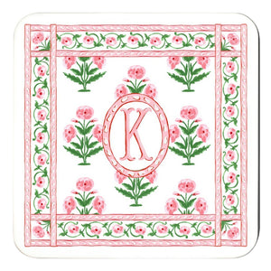 Mughal Blooms Personalized Cork Backed Coasters - Set of 4, Pink