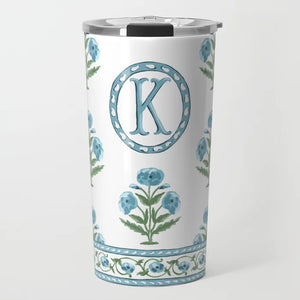 Mughal Blooms Personalized Travel Tumbler, Blue