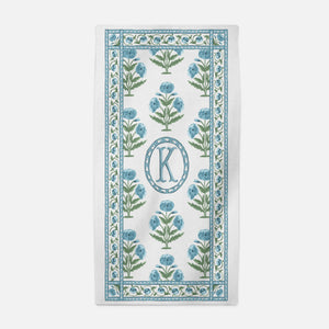 Mughal Blooms Personalized Beach Towel, Blue
