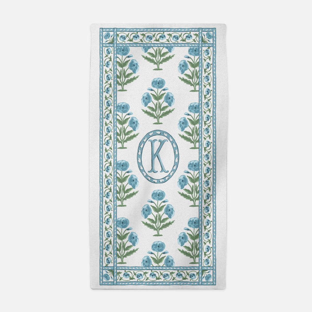 Mughal Blooms Personalized Beach Towel, Blue