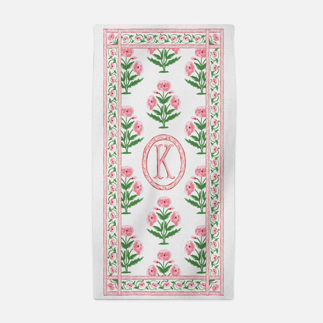 Mughal Blooms Personalized Beach Towel, Pink