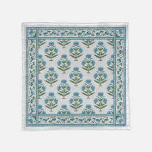 Mughal Blooms 20"x20" Cloth Napkins, Set of 4, Blue