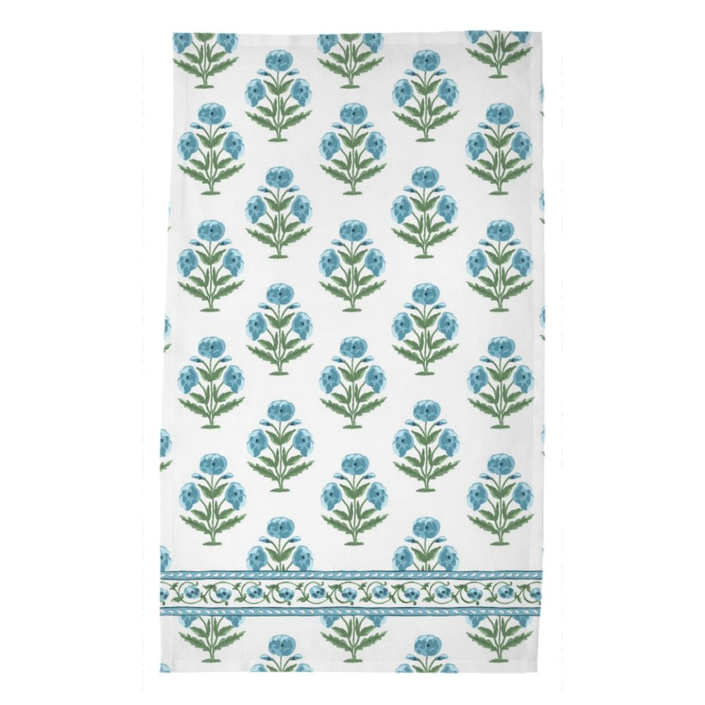 Mughal Blooms Poly Twill Tea Towels, Set of 2, Blue