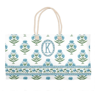 Mughal Blooms Personalized Tote Bag, Blue