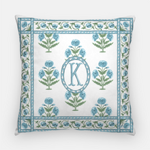 Load image into Gallery viewer, Mughal Blooms Monogram 20&quot;x20&quot; Pillow Cover, Blue
