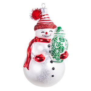 Snowoiserie Ginger Jar Snowman Glass Ornament