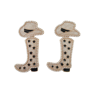 White Pearl Cowboy Boots Acrylic Statement Earrings