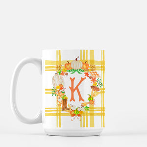 Fall Custom Crest Personalized Mug with Plaid, 3 Colors