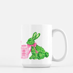 Boxwood Bunnies Porcelain Mug, Pink