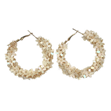 Load image into Gallery viewer, Ivory Floral Statement Hoop Earrings