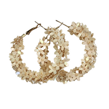 Load image into Gallery viewer, Ivory Floral Statement Hoop Earrings
