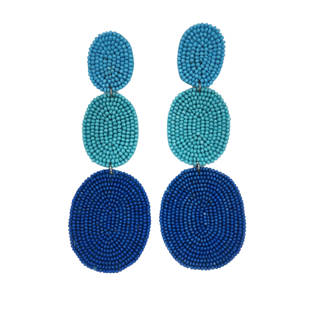 Blue Beaded Drop Statement Earrings