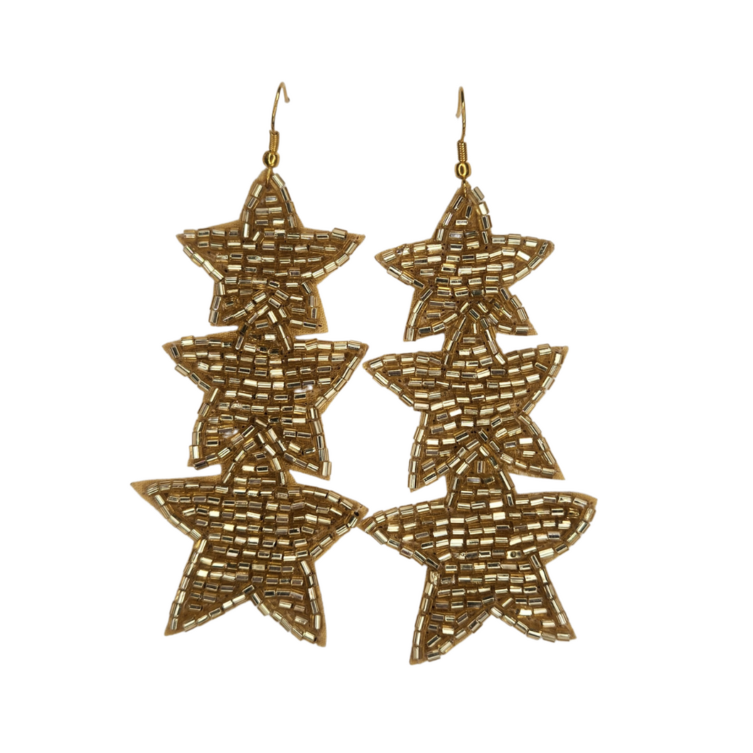 Gold Star Beaded Drop Statement Earrings