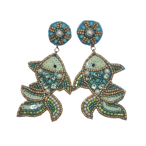 Turquoise Fish Beaded Statement Earrings