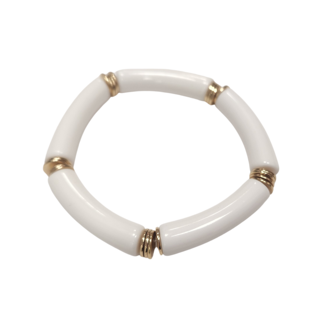 White and Gold Tube Statement Bracelet