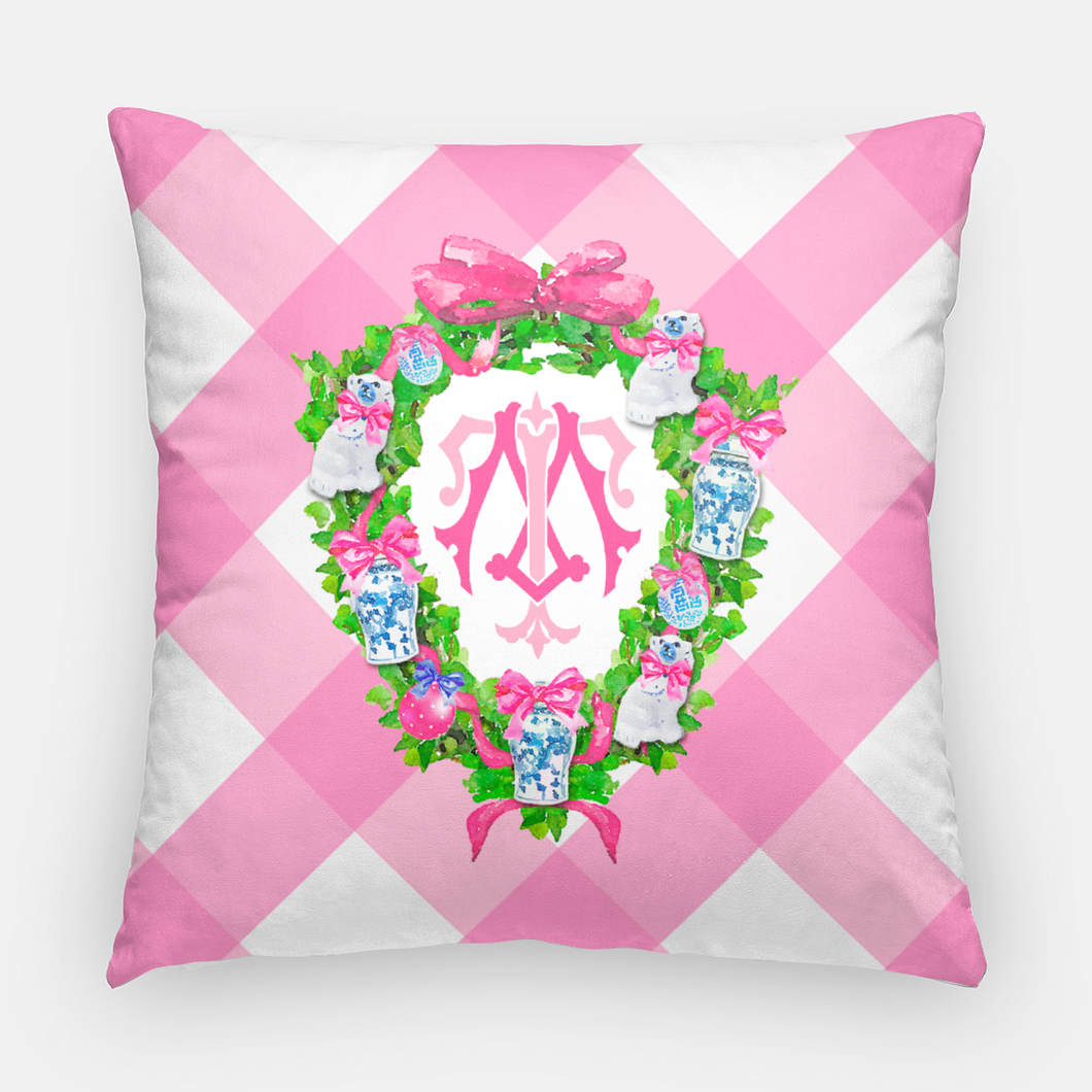 Chinoiserie Christmas Crest Holiday Personalized Pillow Cover