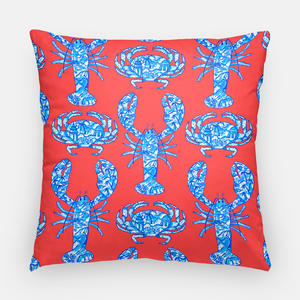 Chinois Lobsters & Crabs, Geranium, 20"x20" Pillow Cover