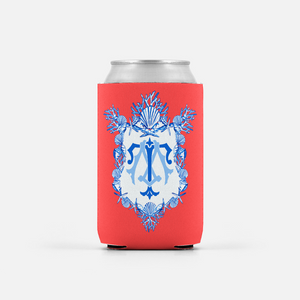 Set of (2) Seashell Crest, Geranium, Personalized Can Coolers