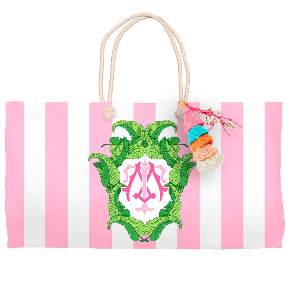 Banana Leaf Crest, Flamingo, Tote Bag