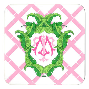 Pink Banana Leaf Crest Cork Backed Coasters - Set of 4