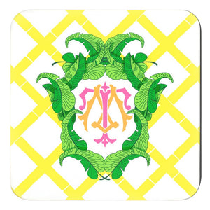 Yellow Banana Leaf Crest Cork Backed Coasters - Set of 4