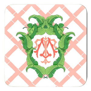 Coral Banana Leaf Crest Cork Backed Coasters - Set of 4